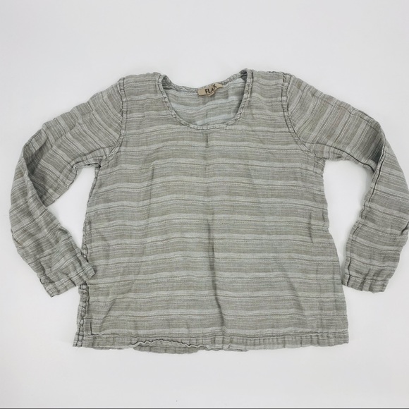 Flax Light Green/Brown Linen Top, Size M - Picture 3 of 8